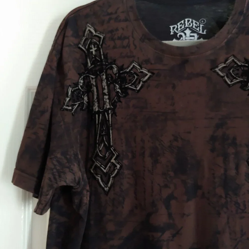Saints By Affliction Garage Tattoo Grunge Biker Cross Angel Wings Men T-Shirt L - Picture 4 of 12